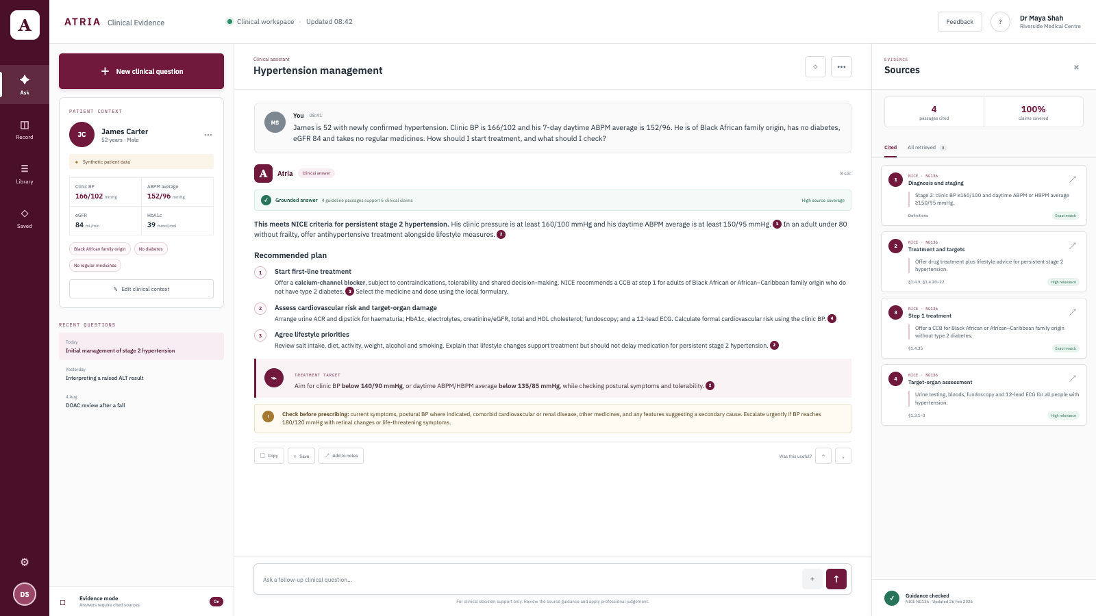 Clinical RAG platform product interface